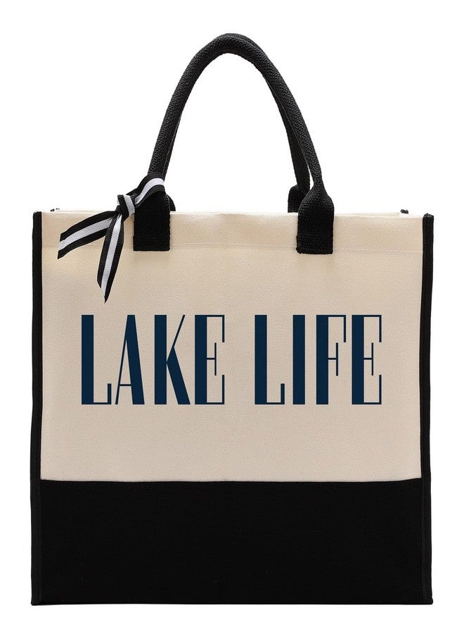 EDCTO Canvas Tote Bag, Cotton Canvas Tote Bag, Lake Trip Bag, Birthday Gifts for Women Friend Her, Canvas Tote Bags for Lake Life Lover, Canvas Beach Tote for Boating Weekend Holiday Overnight Travel - Image 1